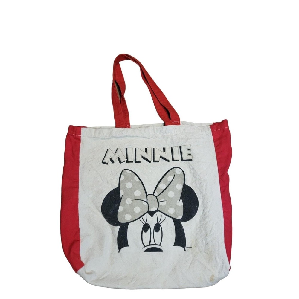 Vintage Disney Minnie Mouse Canvas Tote Bag‎ Red White Graphic Spellout Shoulder